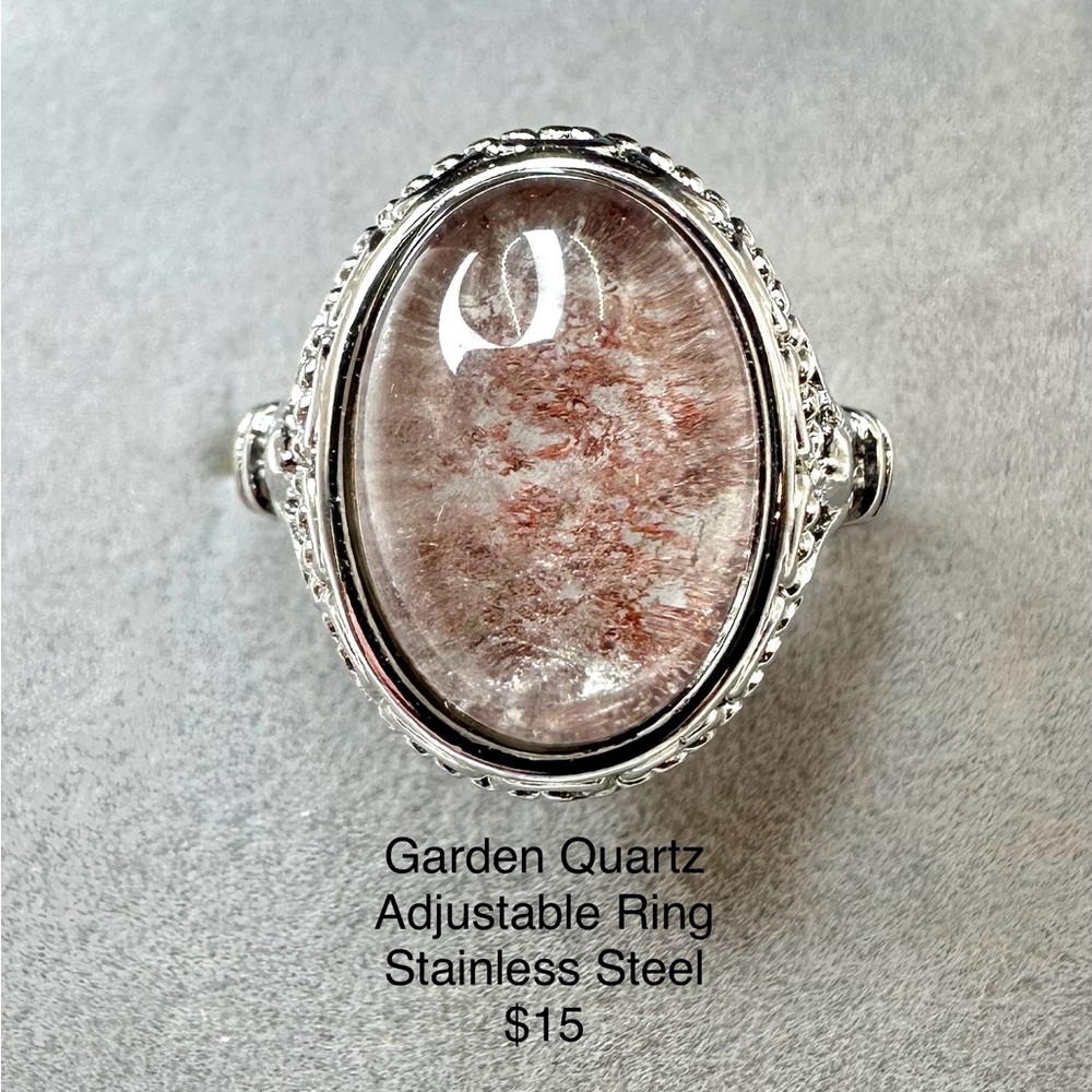 Garden Quartz (lodolite) Adjustable Stainless Steel Ring